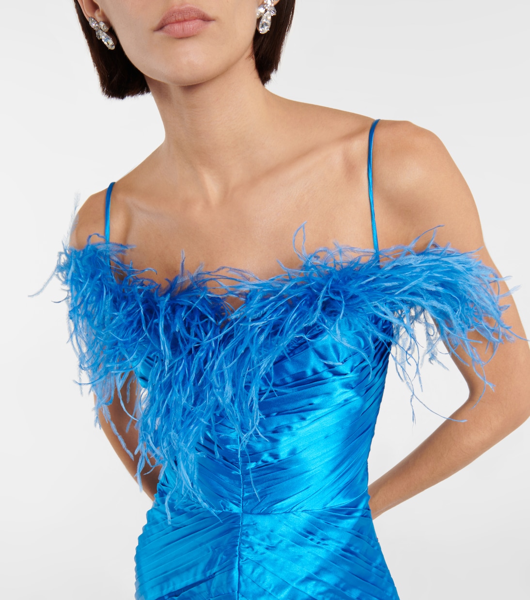 Midikleid aus Satin mit Federn | Rasario