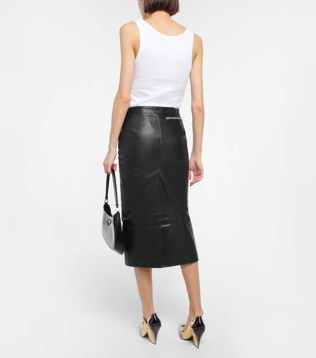Jupe midi en cuir | Prada