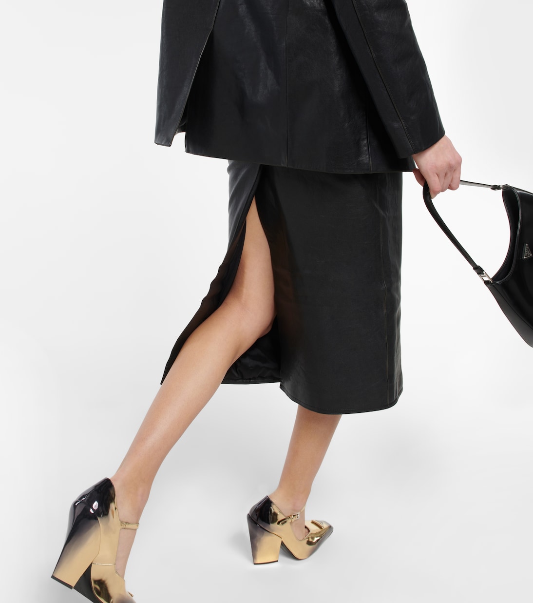 Jupe midi en cuir | Prada
