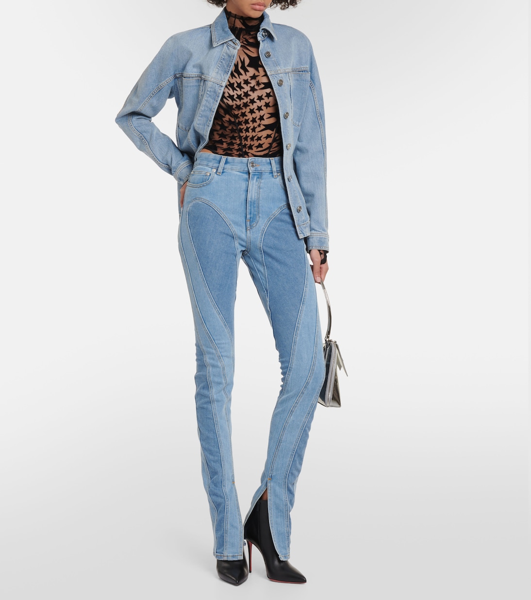 Printed mesh turtleneck bodysuit | Mugler