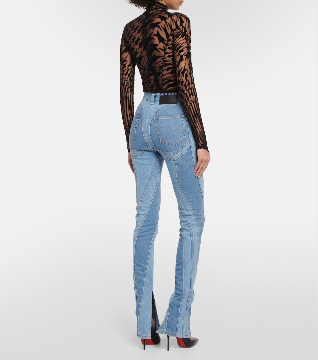 Printed mesh turtleneck bodysuit | Mugler