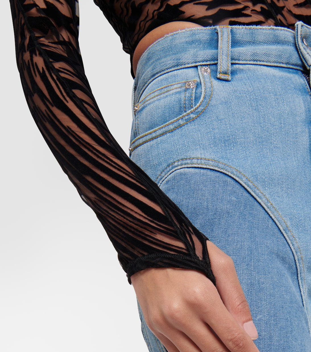 Printed mesh turtleneck bodysuit | Mugler