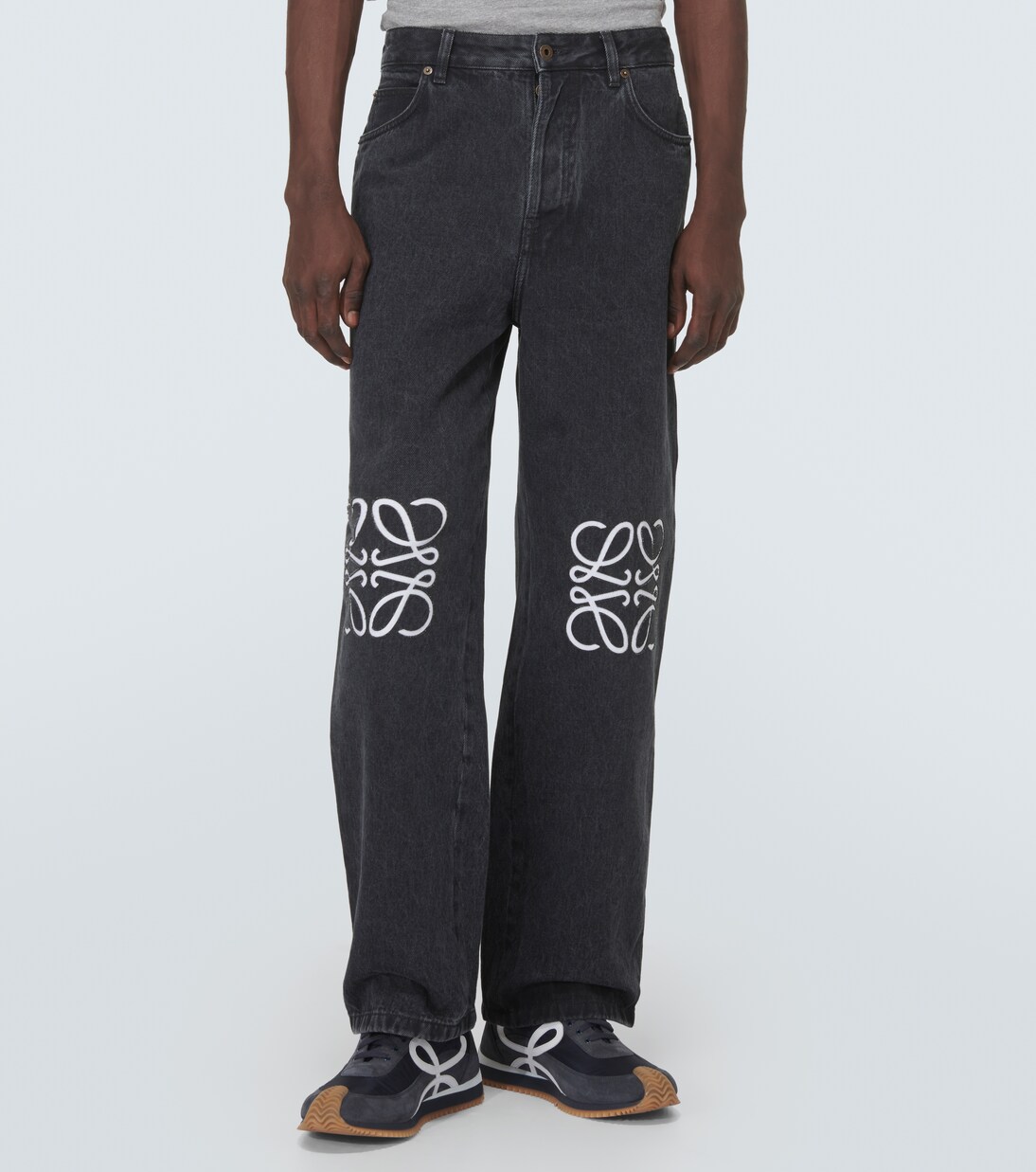 Jeans regular Anagram con pelle | Loewe