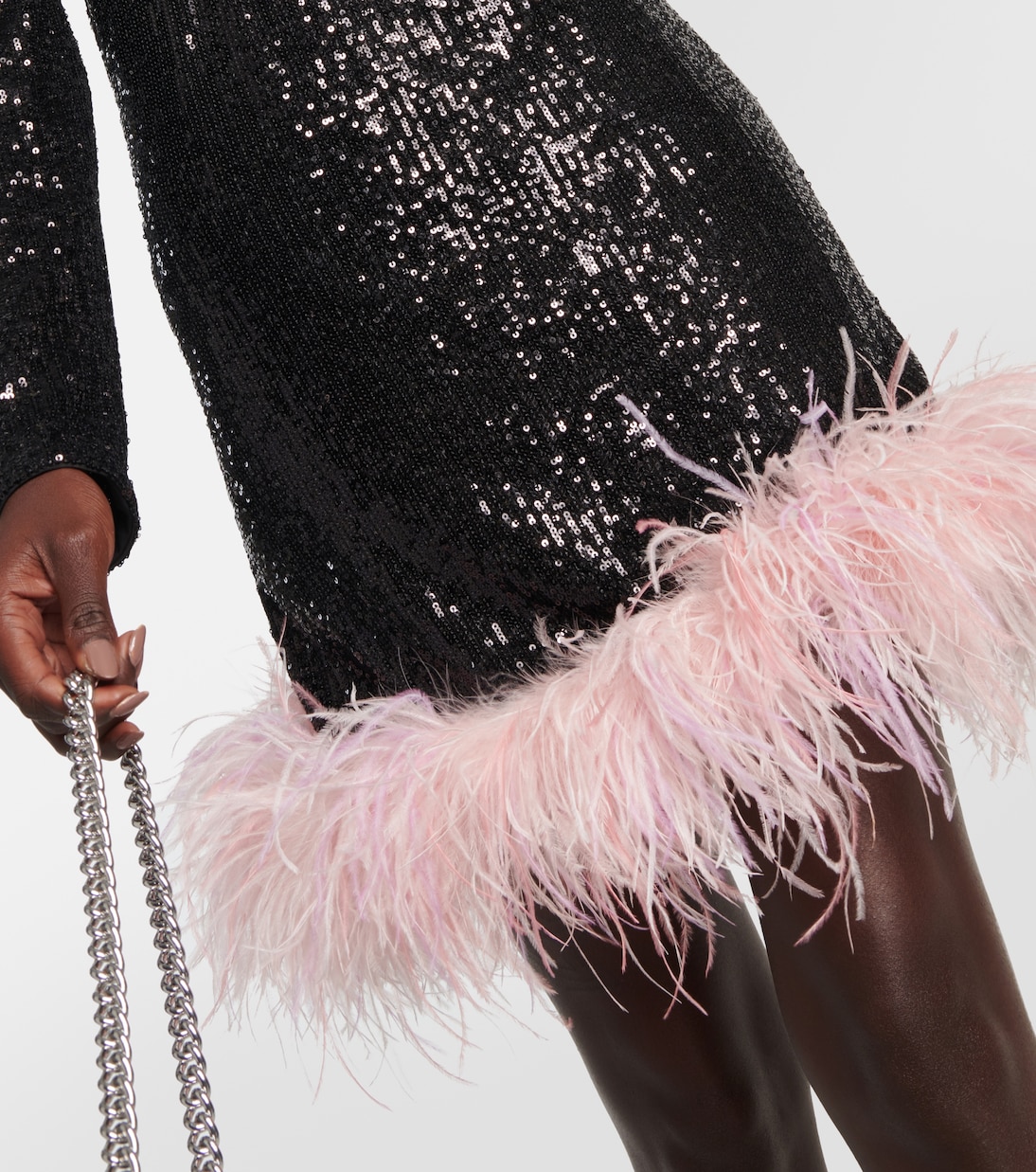 Feather-trimmed sequined minidress | Self-Portrait