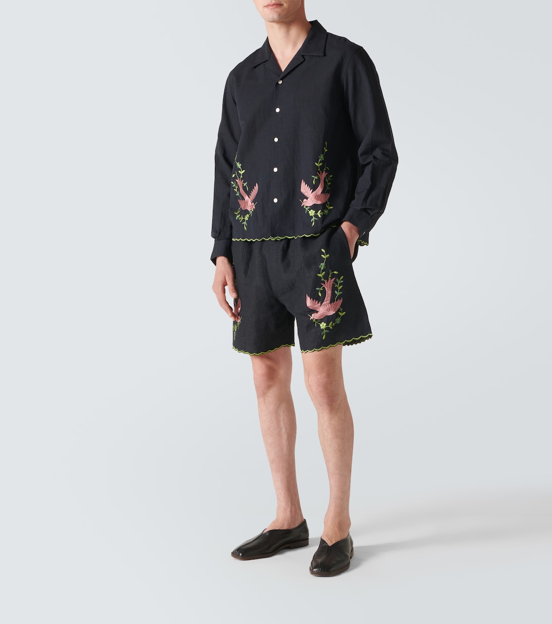Short Rosefinch brodé en lin | Bode