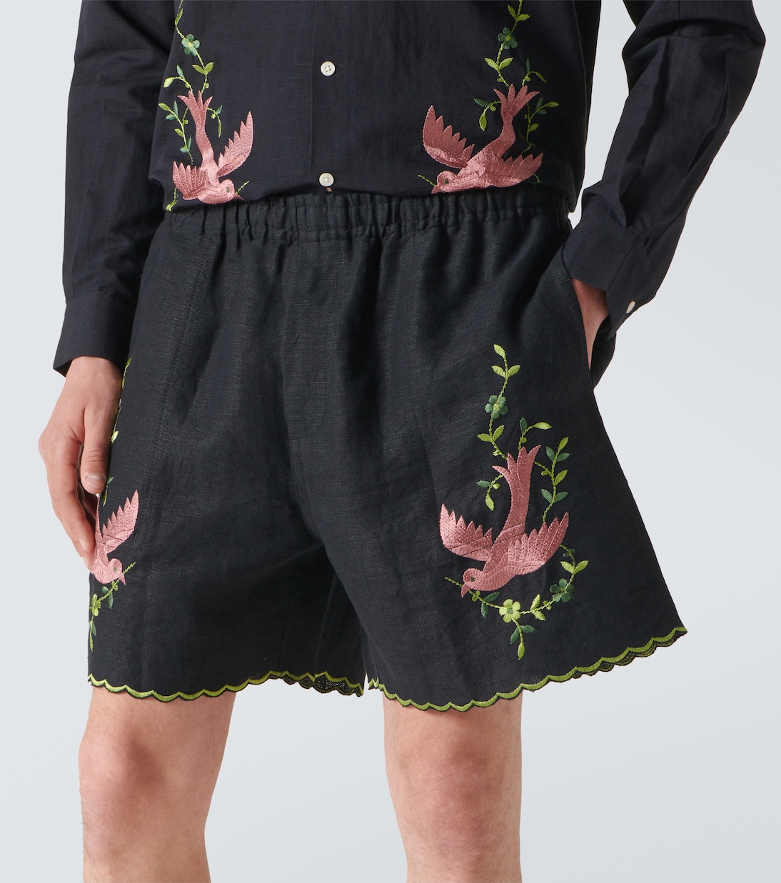 Short Rosefinch brodé en lin | Bode