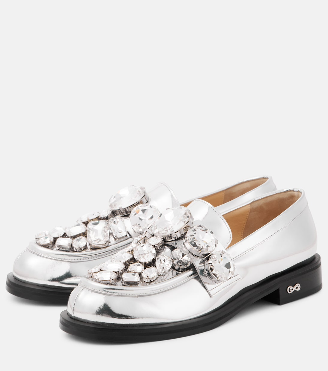 Crystal-embellished metallic leather loafers | Mach & Mach