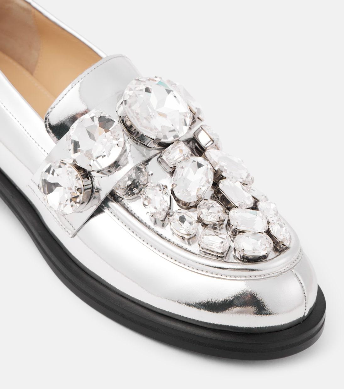 Crystal-embellished metallic leather loafers | Mach & Mach