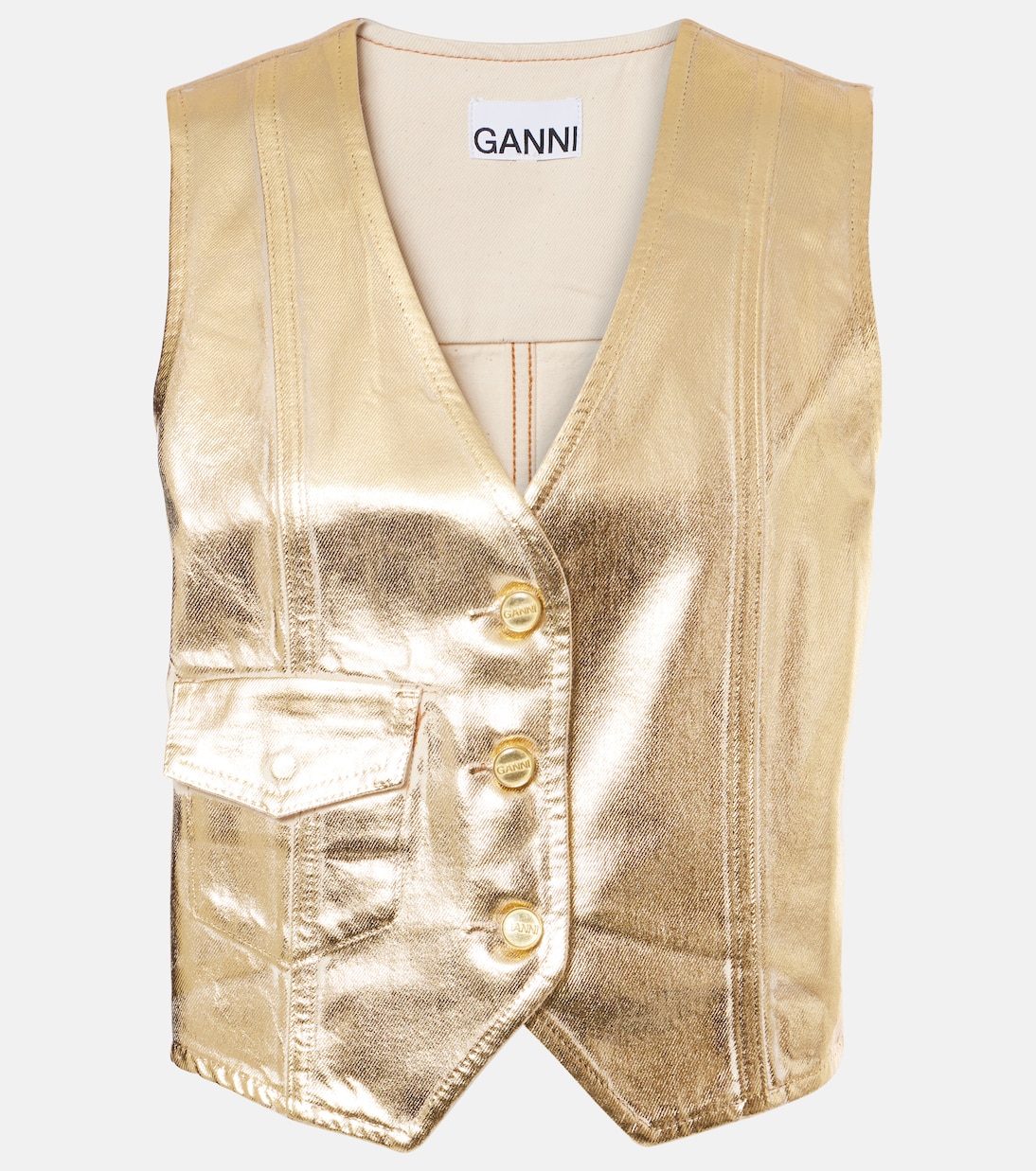 Gilet de costume en jean enduit | Ganni