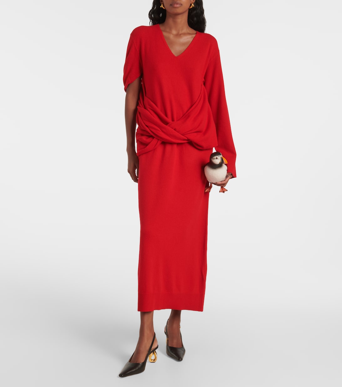 Draped asymmetric wool-blend dress  | JW Anderson