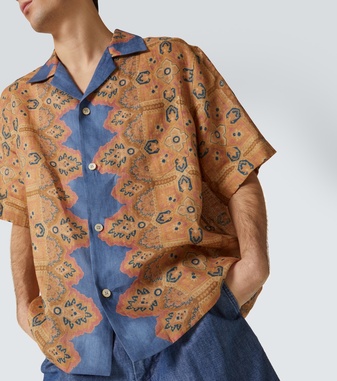 Camicia bowling in lino con stampa | Valentino