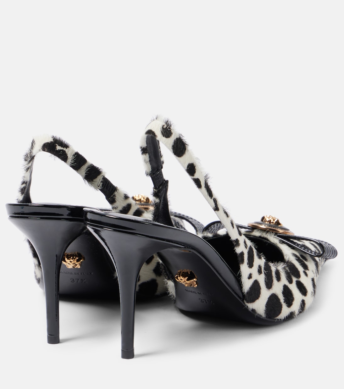 Gianni Ribbon 85 calf hair slingback pumps in black