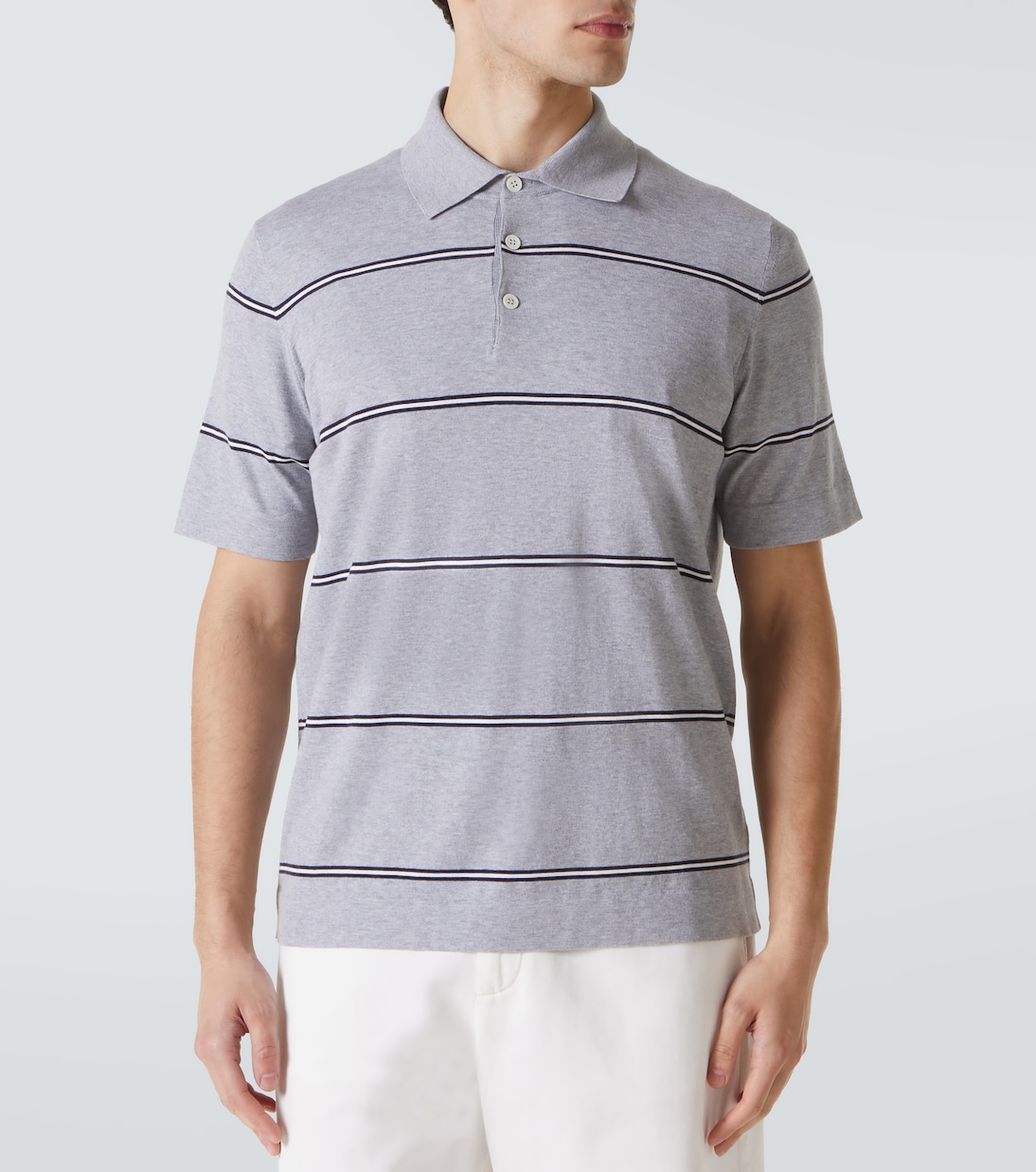 Polo in cotone a righe | Brunello Cucinelli