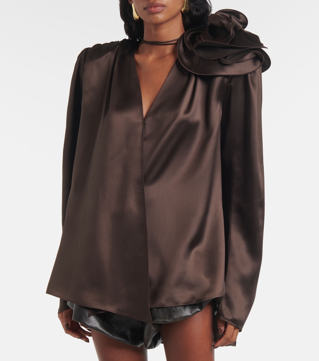 Blusa in raso di misto seta con applicazione floreale | Magda Butrym