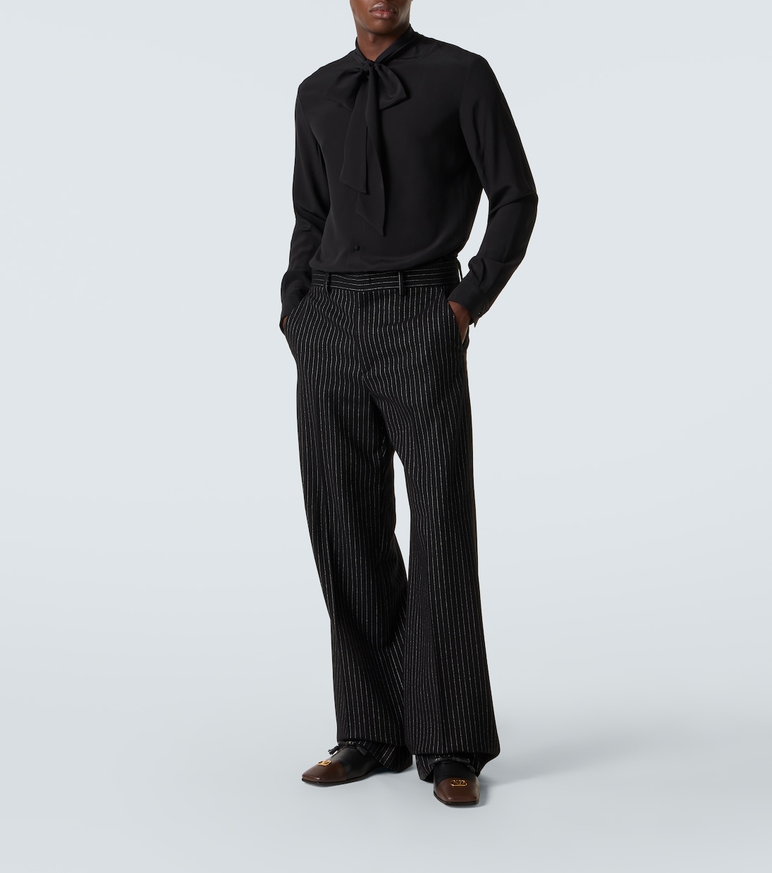 Pinstripe wool and silk straight pants | Valentino