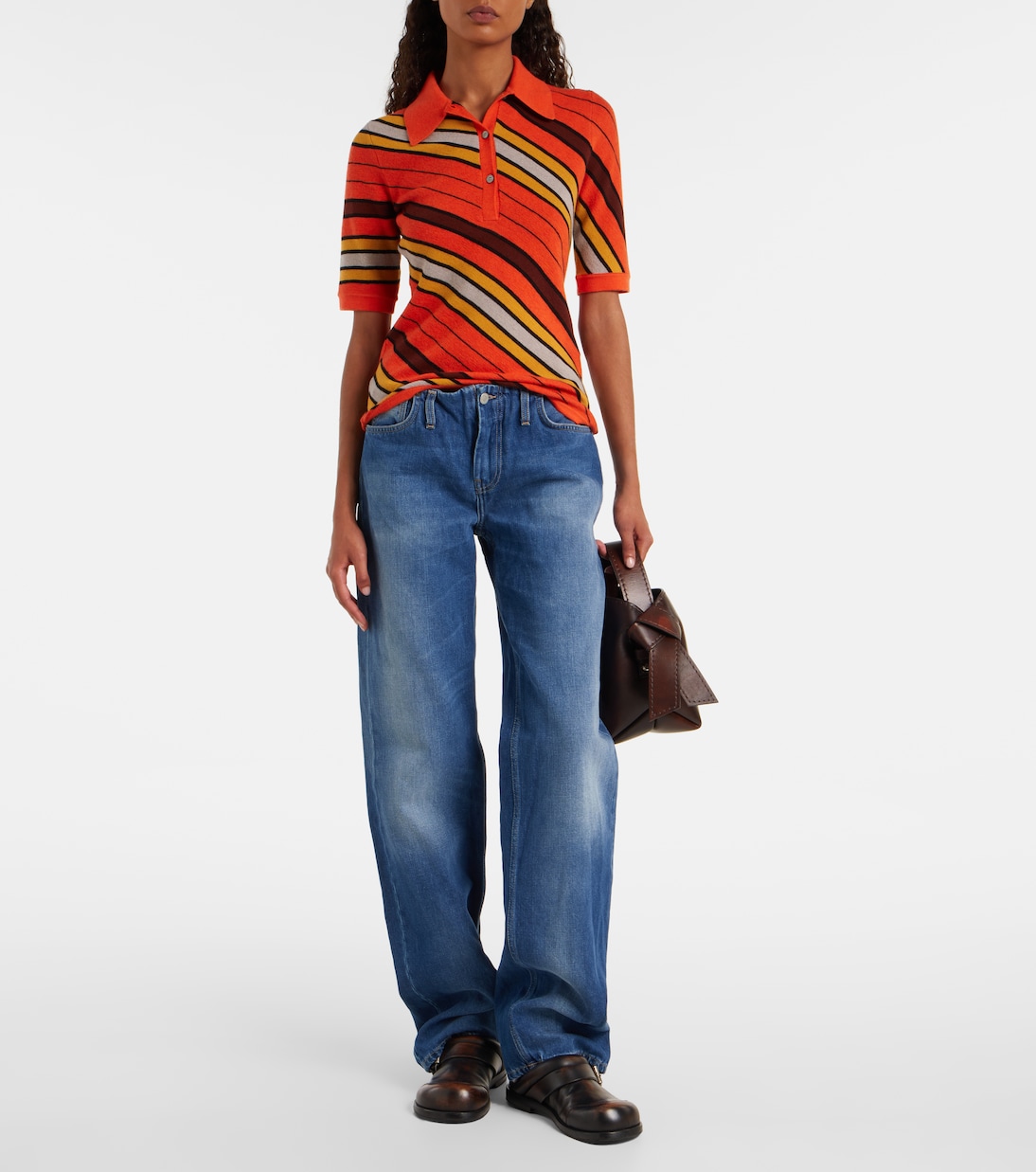 Ribbed-knit striped wool polo shirt | Acne Studios