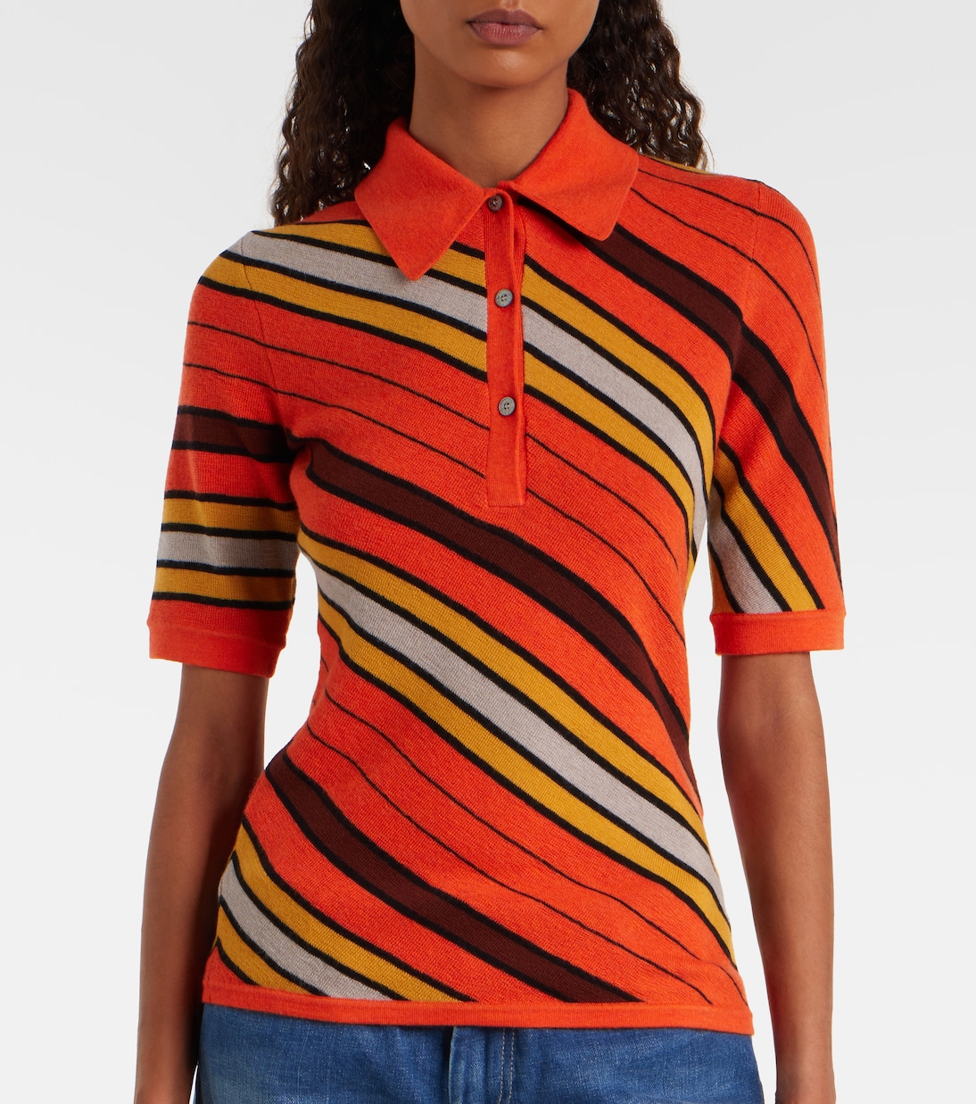 Ribbed-knit striped wool polo shirt | Acne Studios