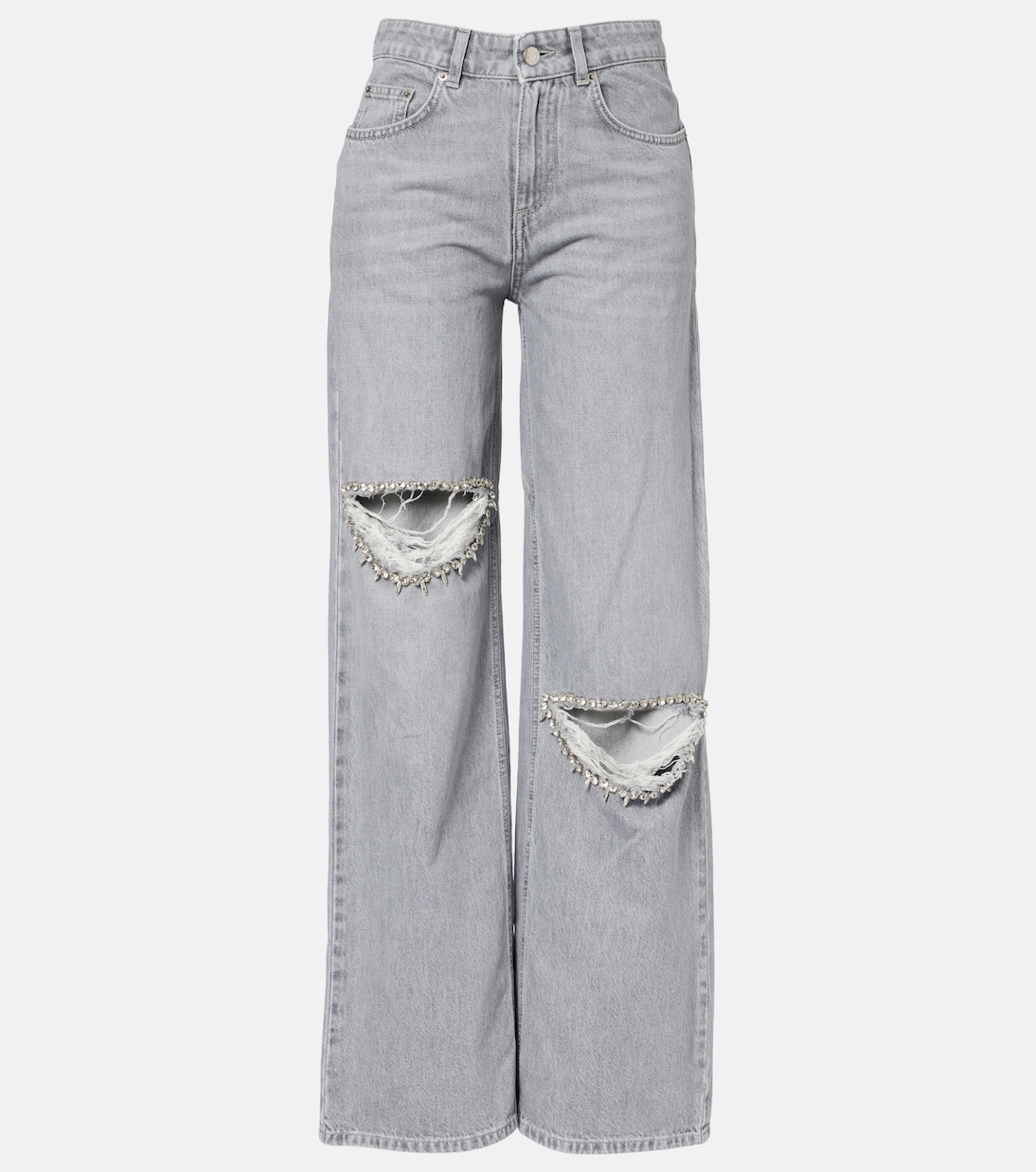 Distressed embellished wide-leg jeans | Area