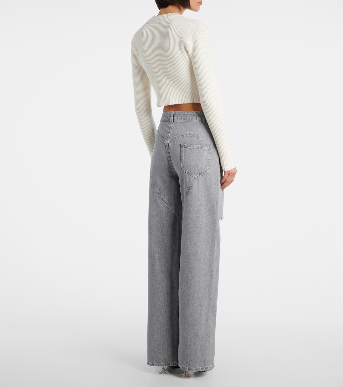 Distressed embellished wide-leg jeans | Area