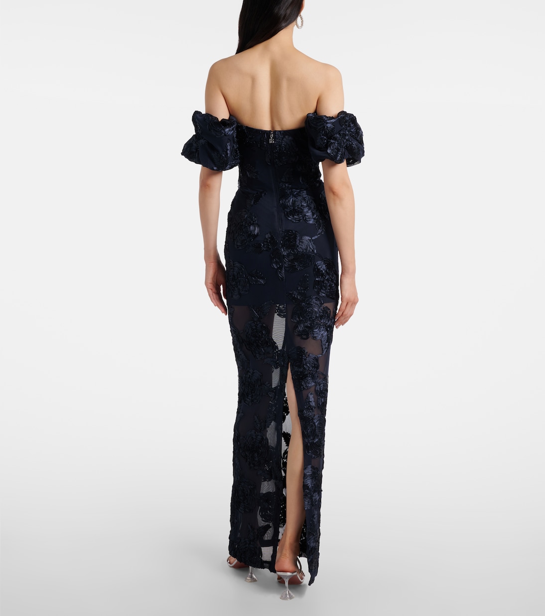 Floral-appliqué mesh gown | Rotate
