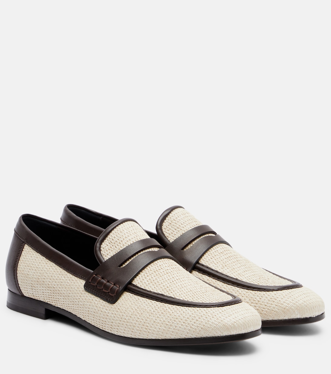 Woven leather-trimmed penny loafers | Brunello Cucinelli