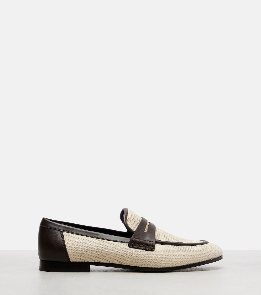 Woven leather-trimmed penny loafers | Brunello Cucinelli