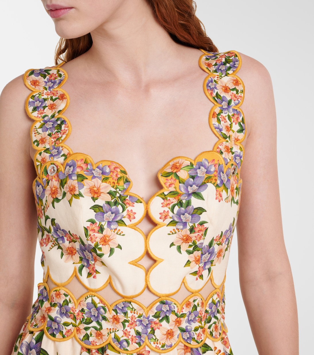 Floral scalloped linen-blend midi dress | Farm Rio