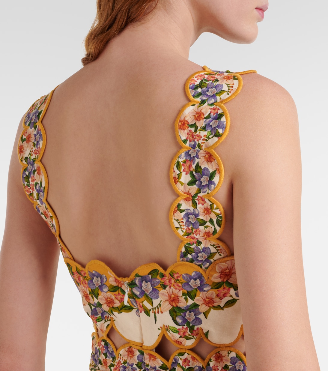 Floral scalloped linen-blend midi dress | Farm Rio