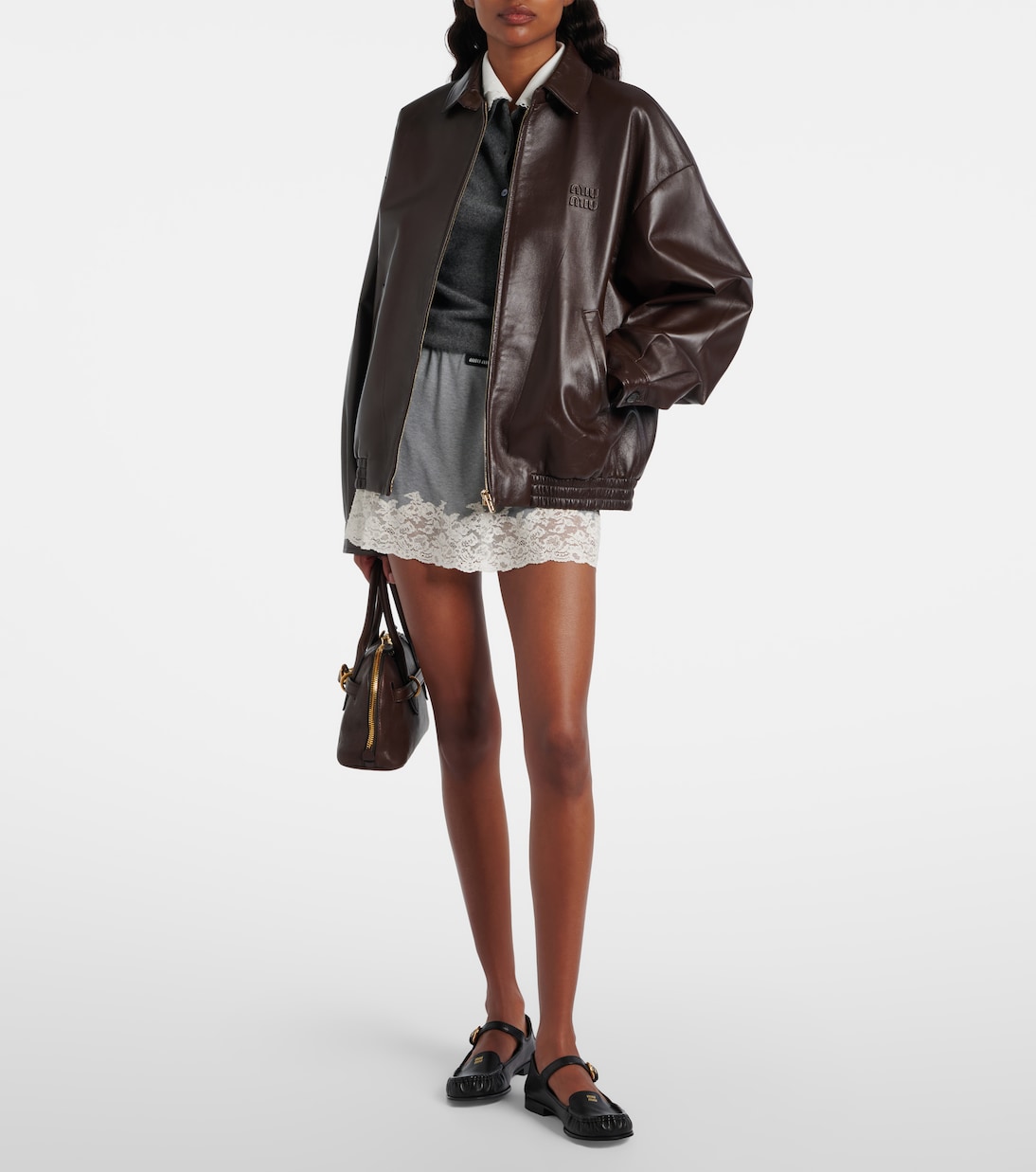 Lace-trimmed silk miniskirt | Miu Miu