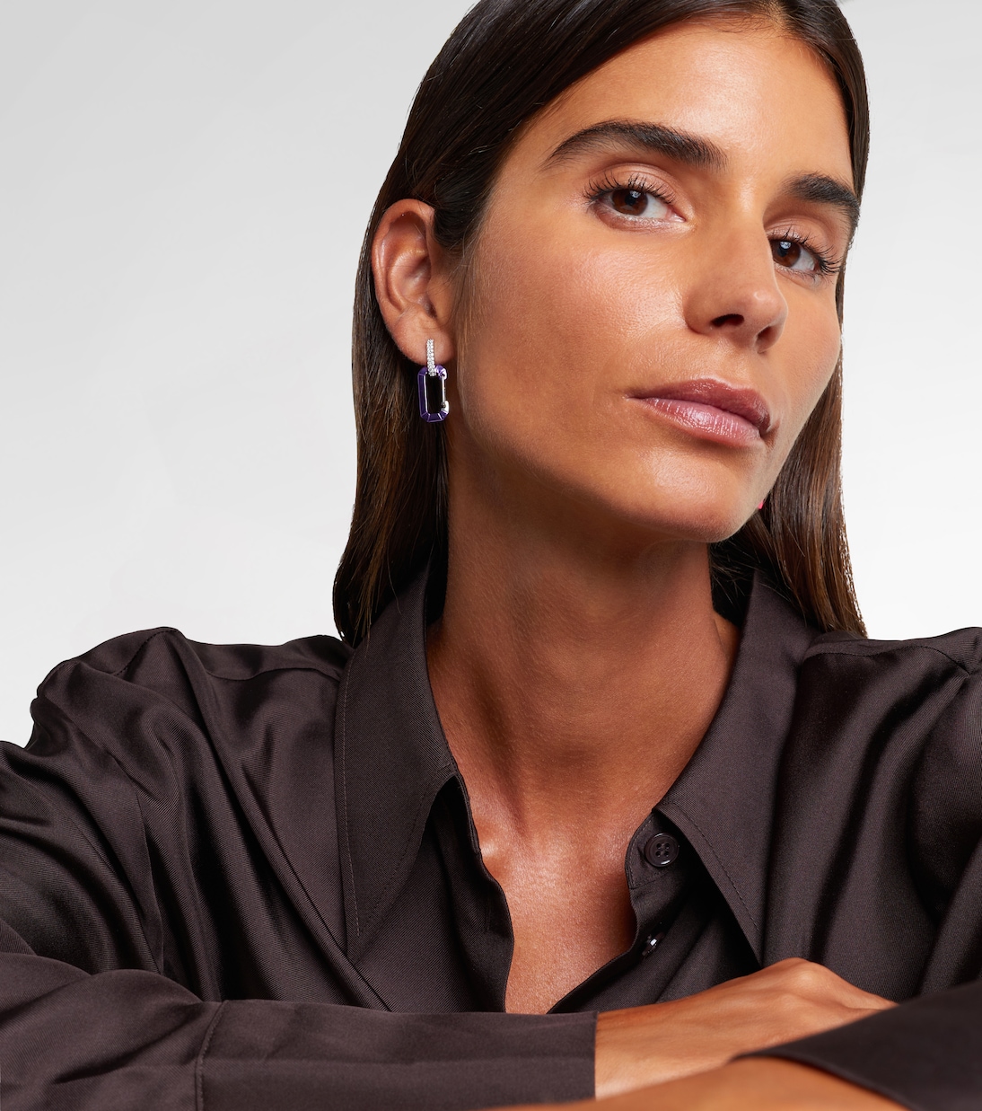 Chiara 18kt white gold and sterling silver single earring with diamonds | Eéra