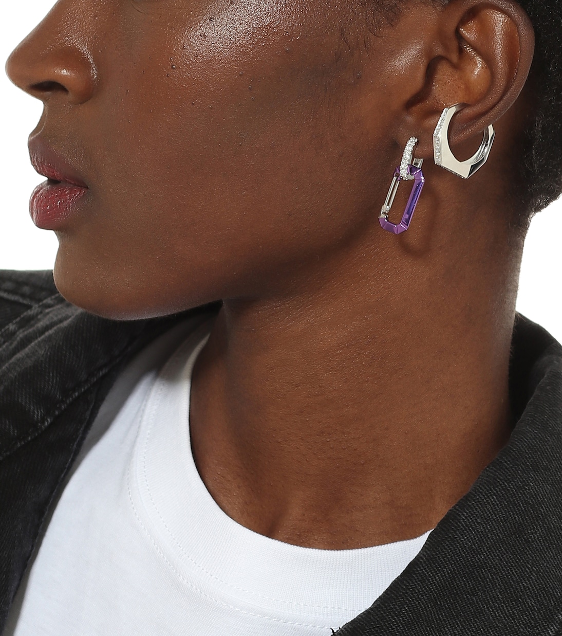 Boucle d'oreille unique Chiara en or blanc 18 ct et argent | Eéra