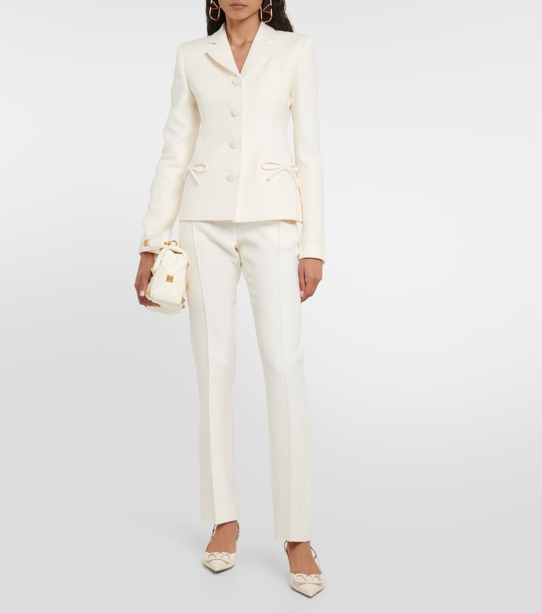Pantalon à taille haute en laine et soie | Valentino
