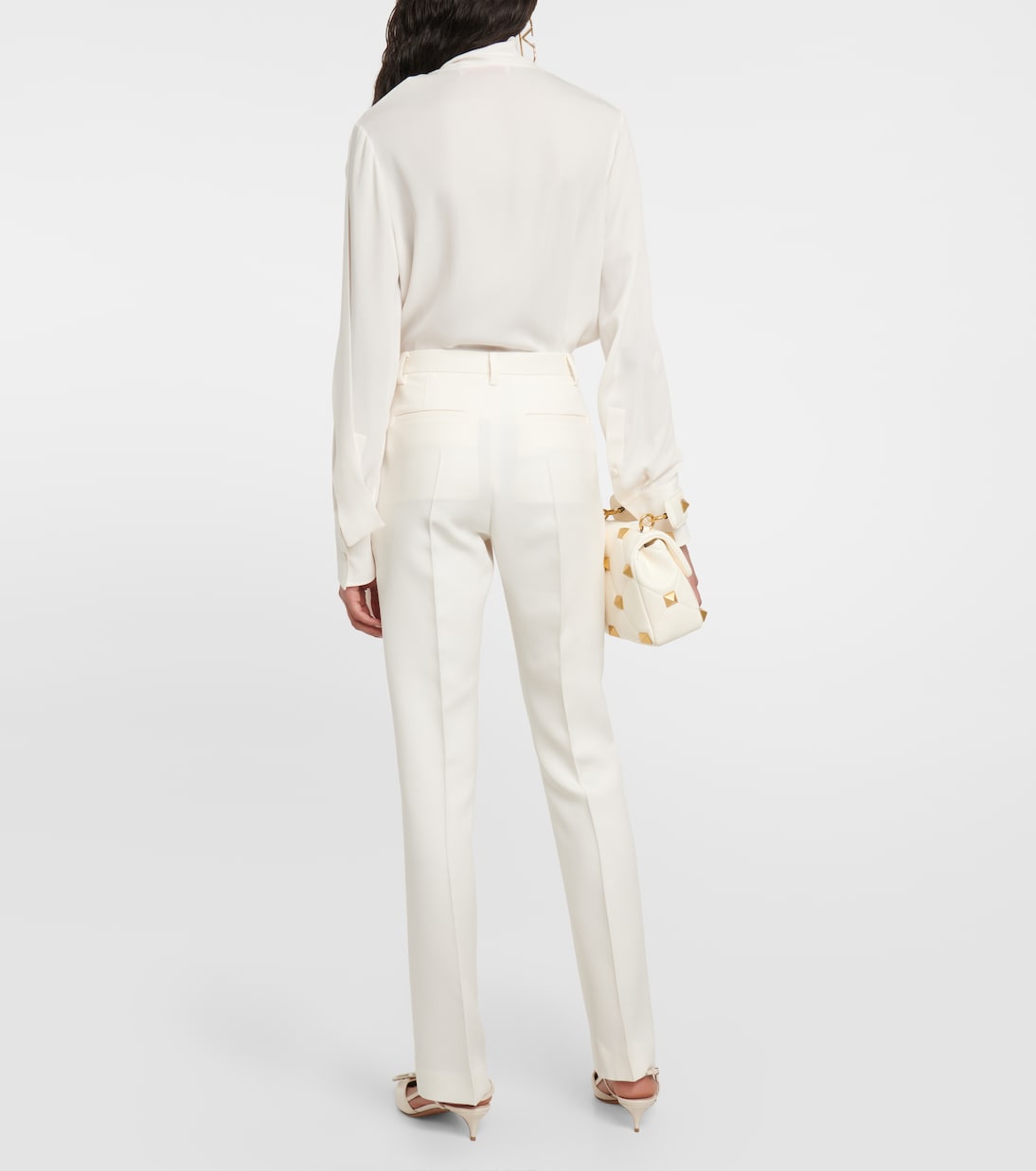Pantalon à taille haute en laine et soie | Valentino