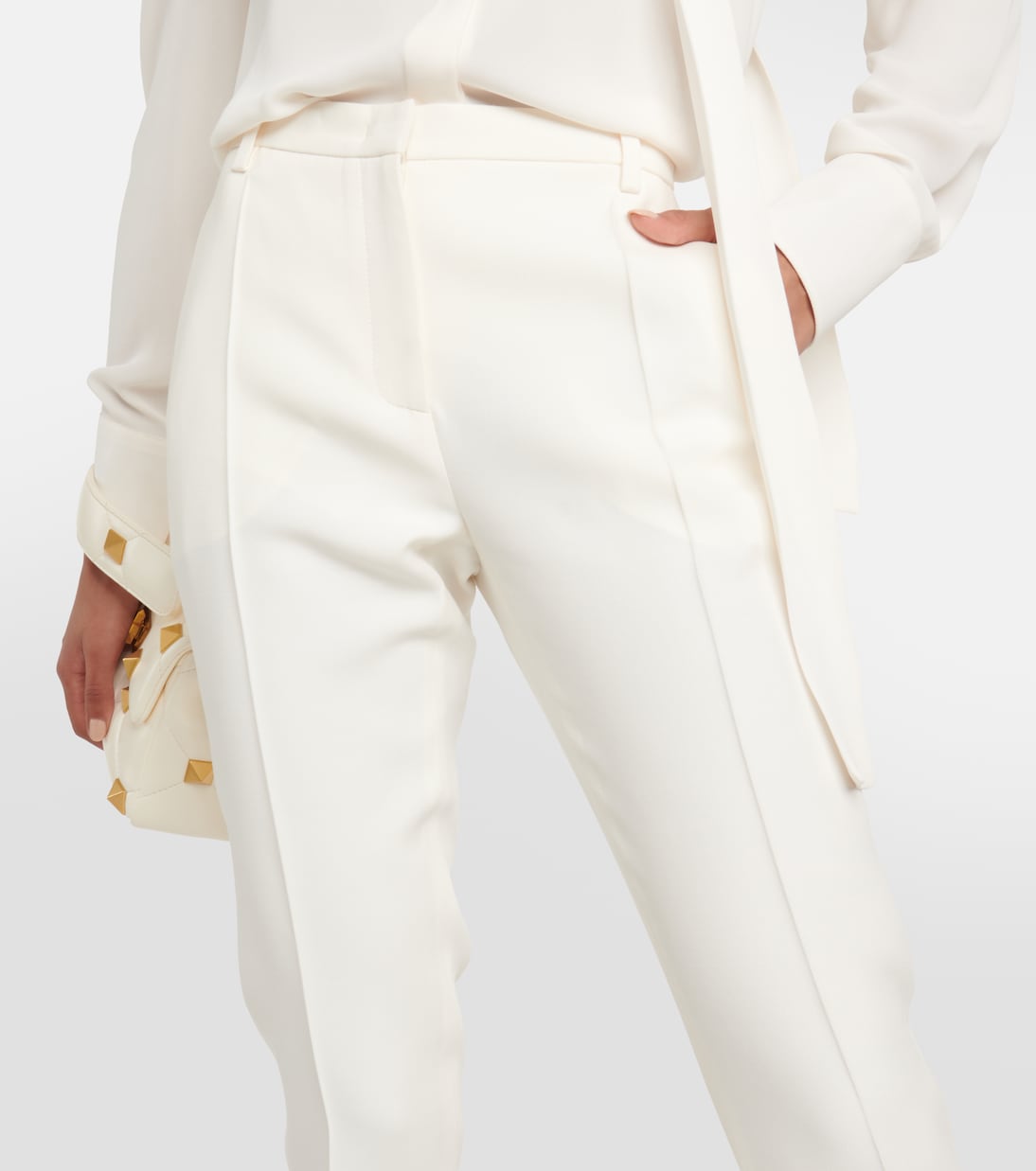 Pantalon à taille haute en laine et soie | Valentino