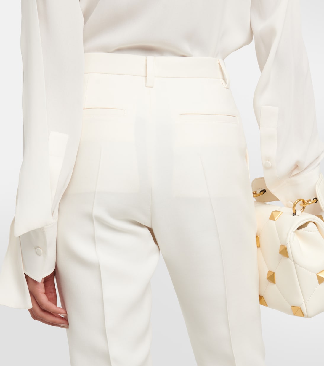 Pantalon à taille haute en laine et soie | Valentino
