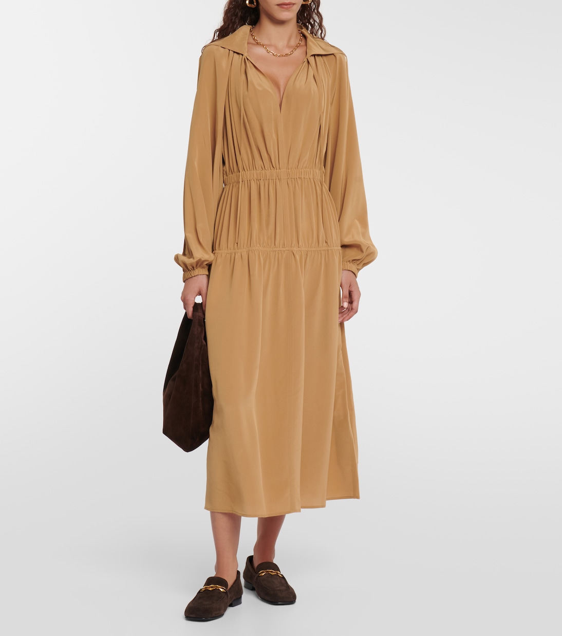 Dryden silk crêpe de soie midi dress | Joseph