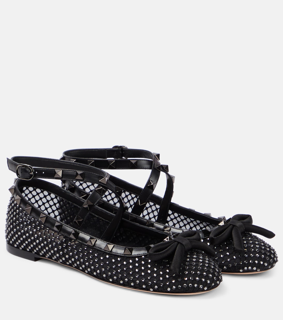 Rockstud embellished mesh ballet flats | Valentino Garavani