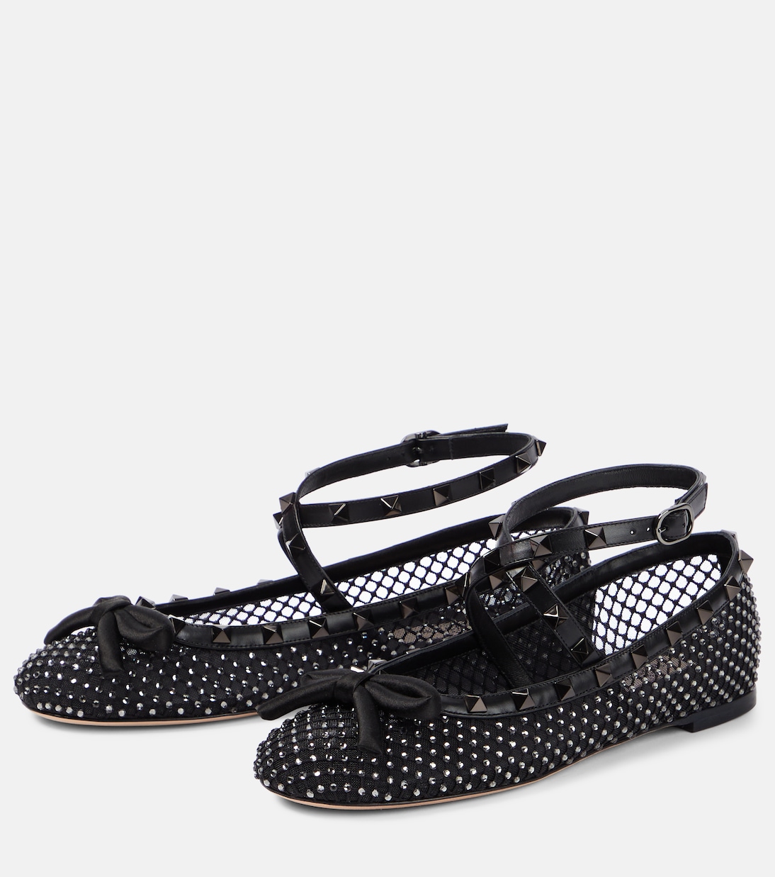 Rockstud embellished mesh ballet flats | Valentino Garavani