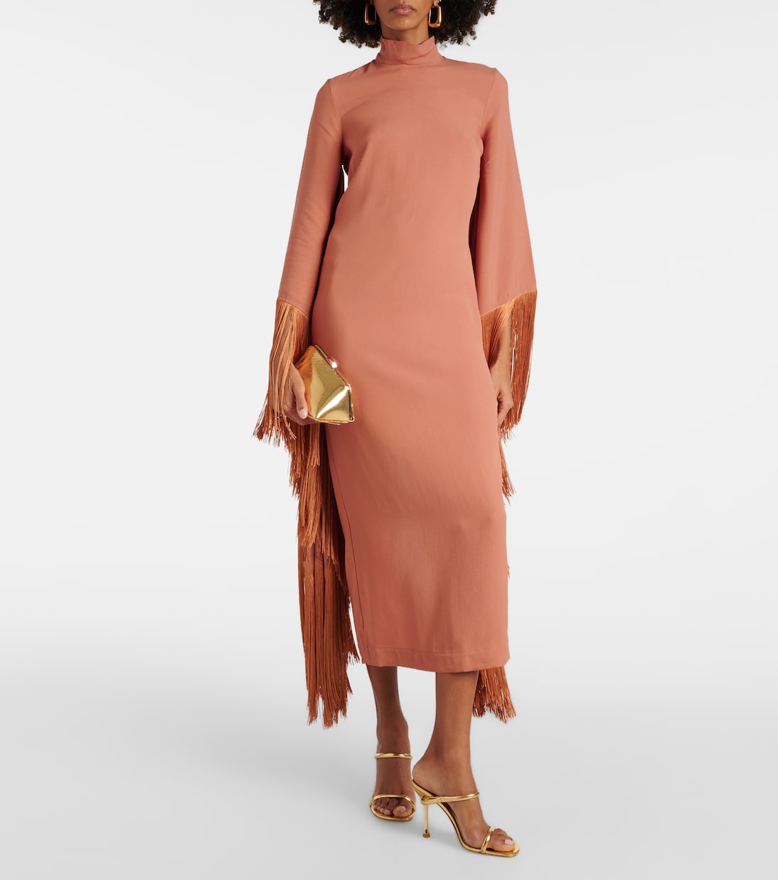 Vestido midi Del Mar de crepé con flecos | Taller Marmo