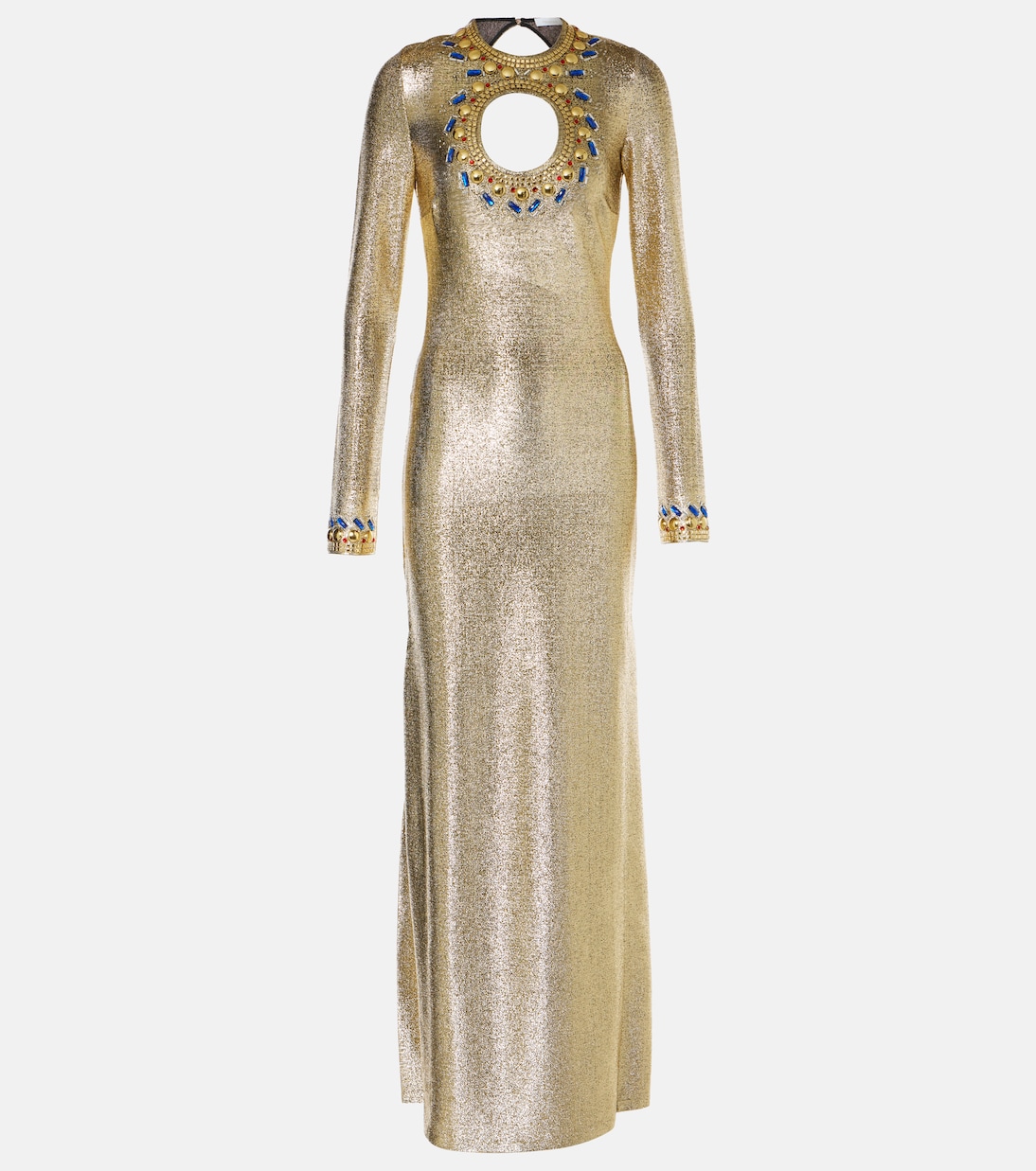 Abito lungo in lurex® con cristalli e cut-out | Rabanne