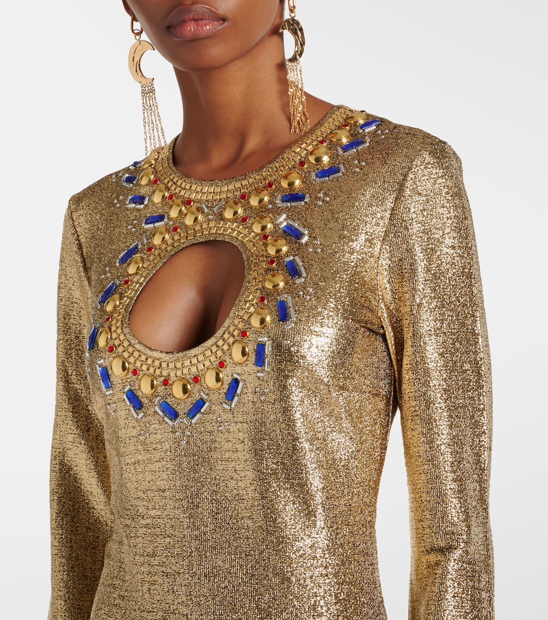 Abito lungo in lurex® con cristalli e cut-out | Rabanne