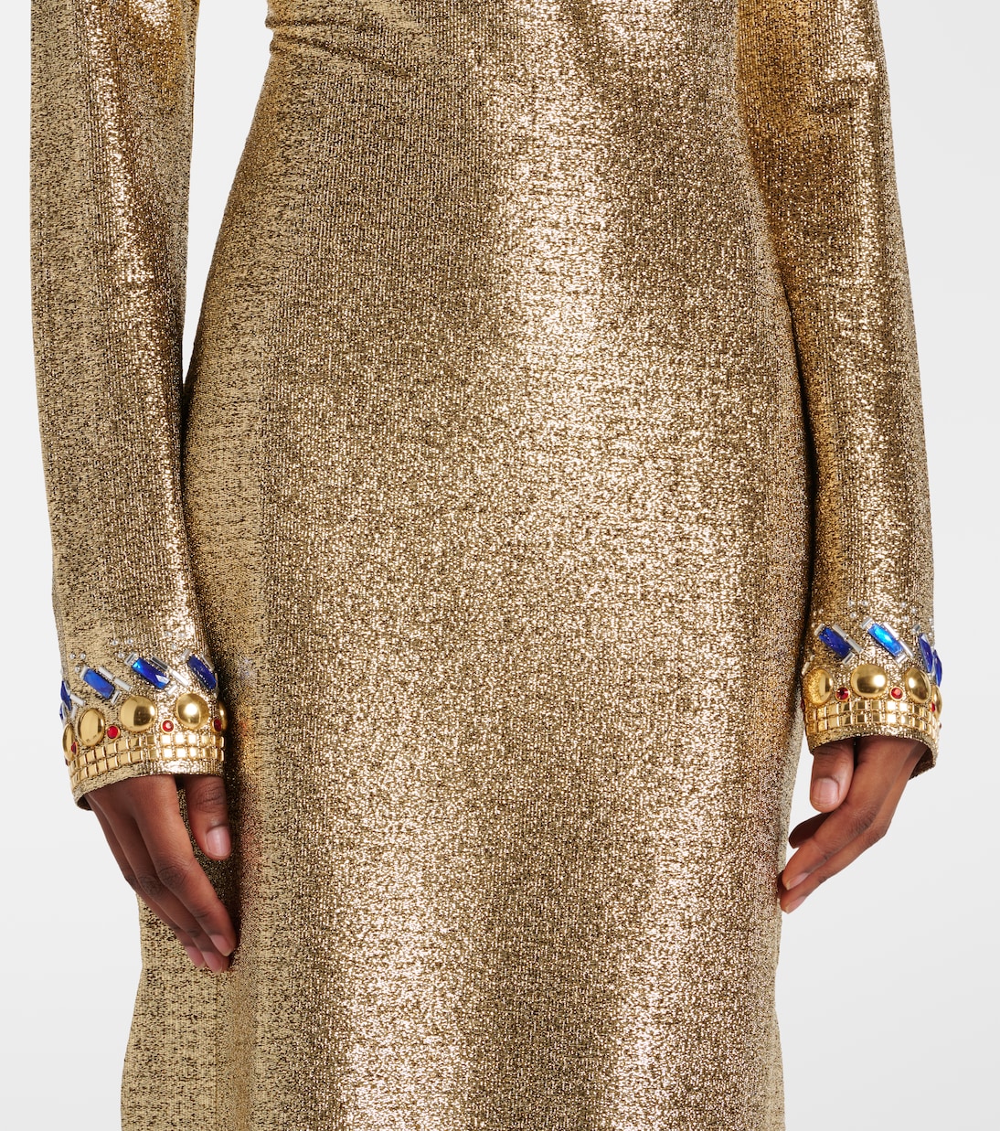 Abito lungo in lurex® con cristalli e cut-out | Rabanne