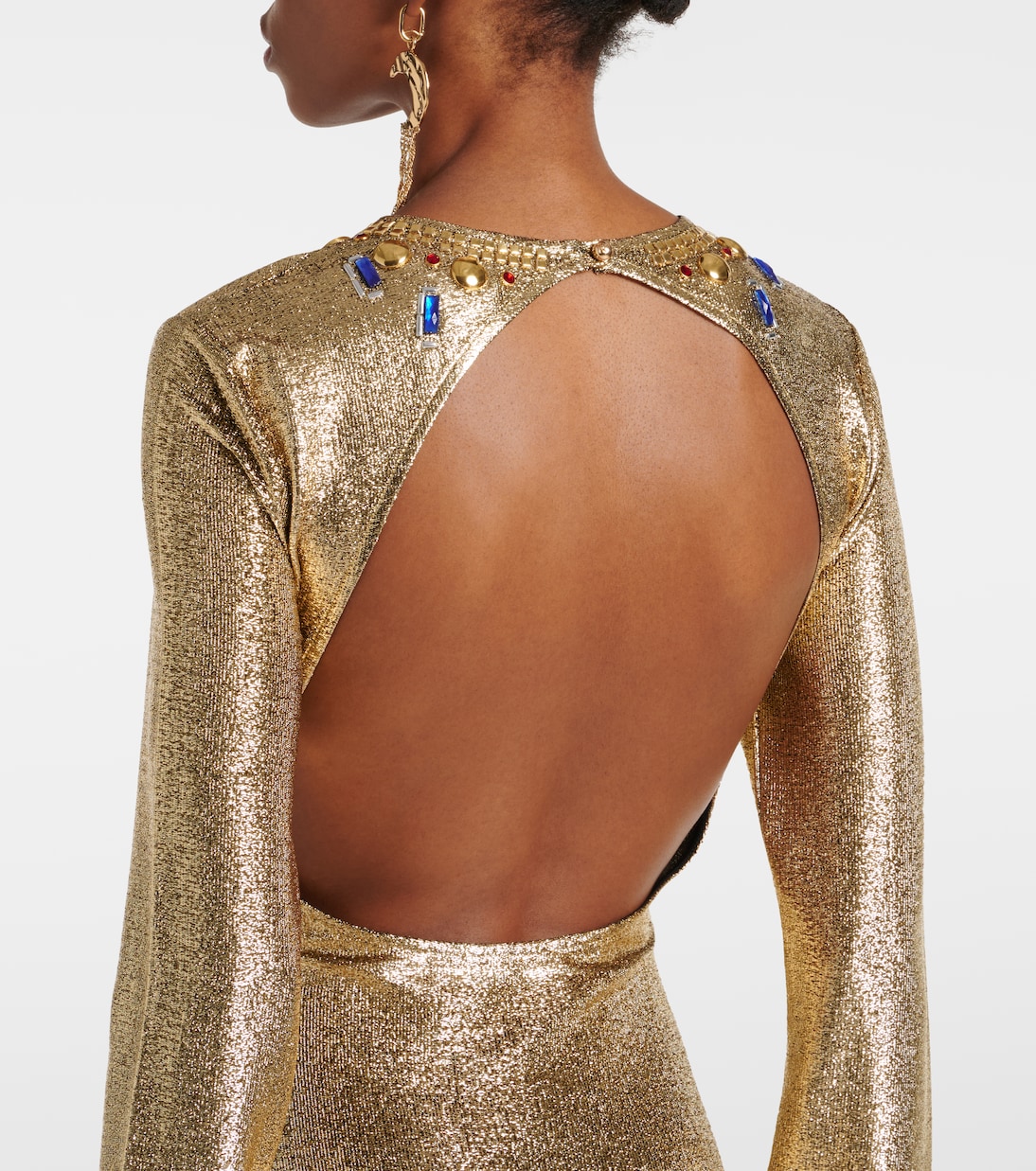 Abito lungo in lurex® con cristalli e cut-out | Rabanne