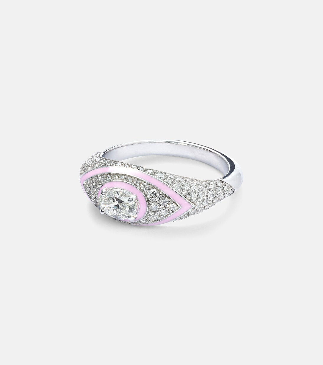 Anello in oro bianco 18kt KAMYEN con smaltatura ovale e diamanti per giovani trendy