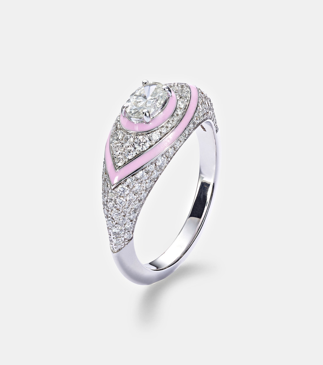 Anello in oro bianco 18kt KAMYEN con smaltatura ovale e diamanti per giovani trendy