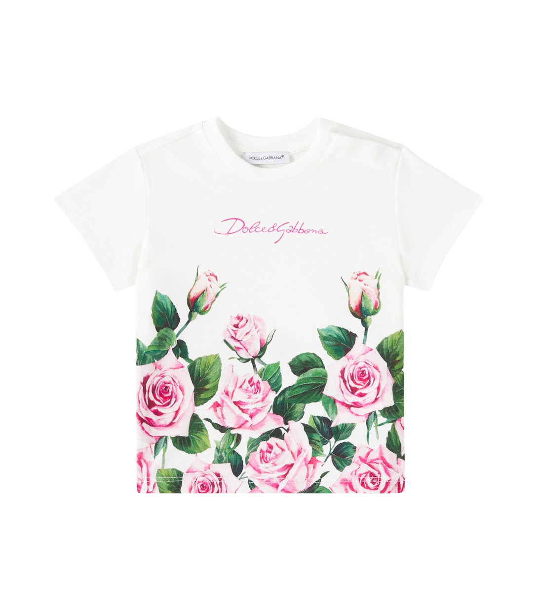 Camiseta de algodón floral con logo | Dolce&Gabbana Kids