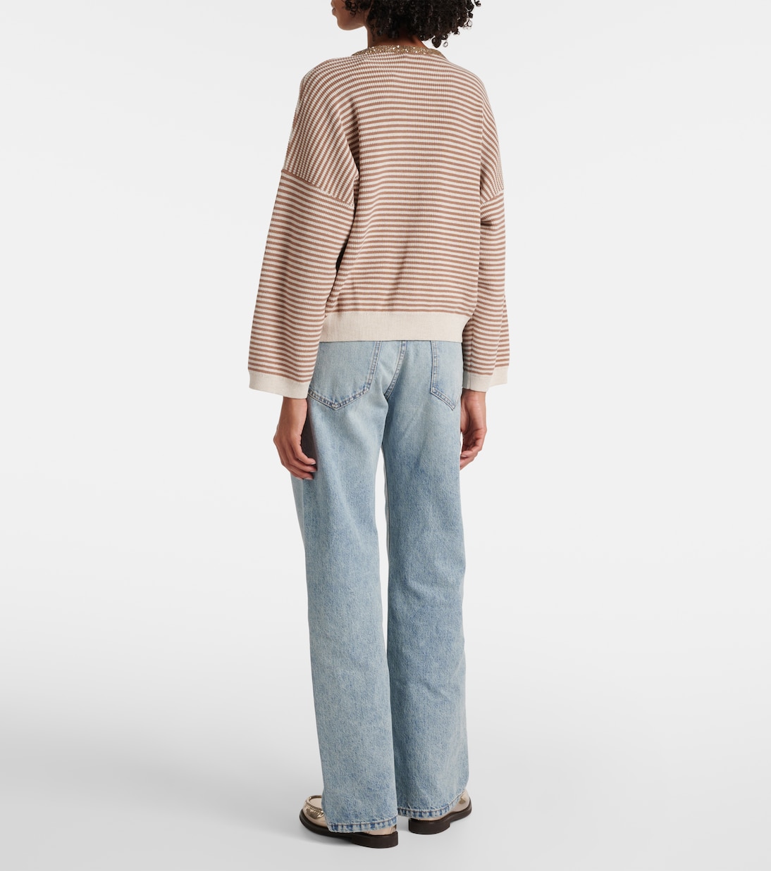 Pullover in cotone a righe con monili | Brunello Cucinelli
