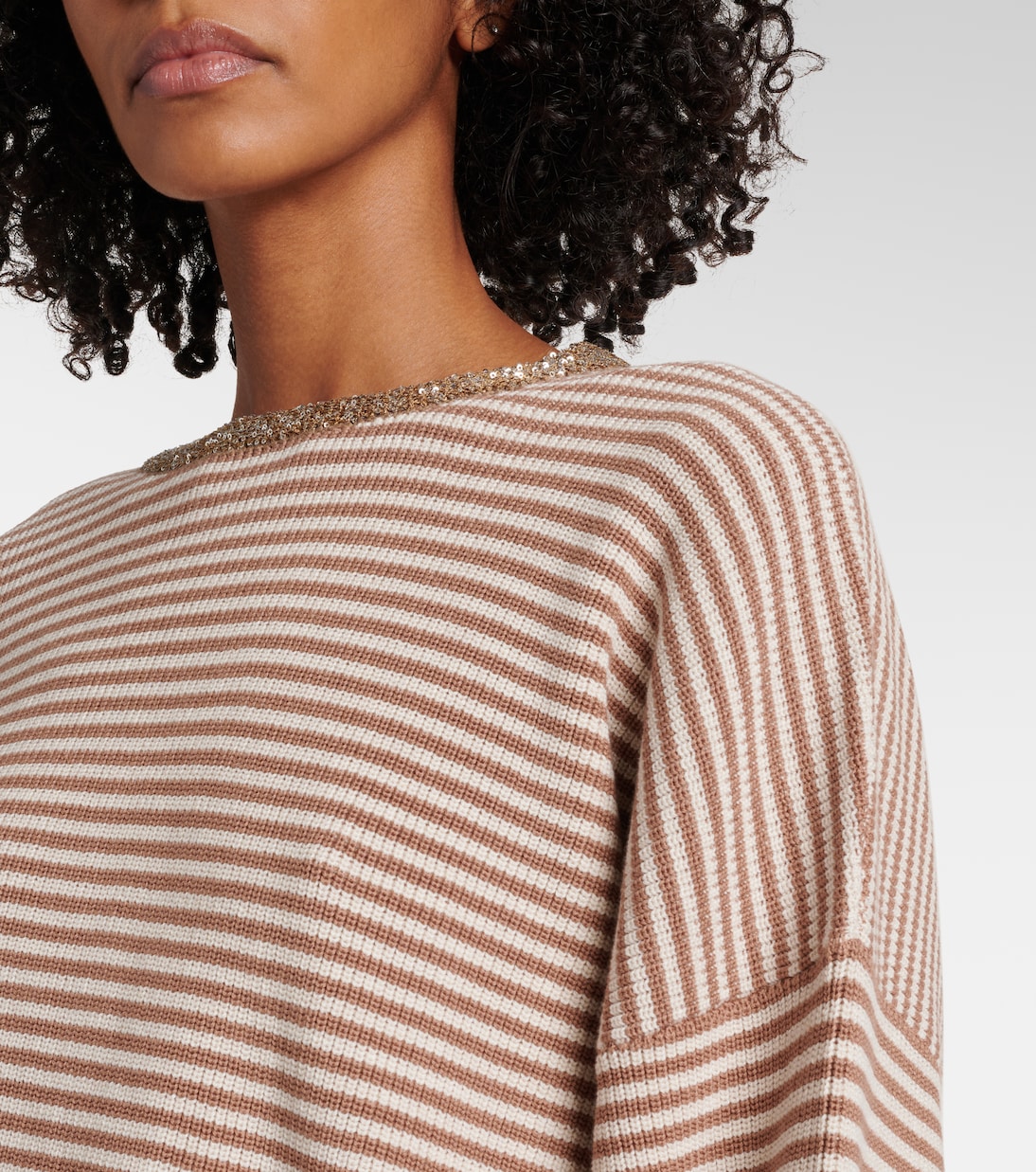 Pullover in cotone a righe con monili | Brunello Cucinelli