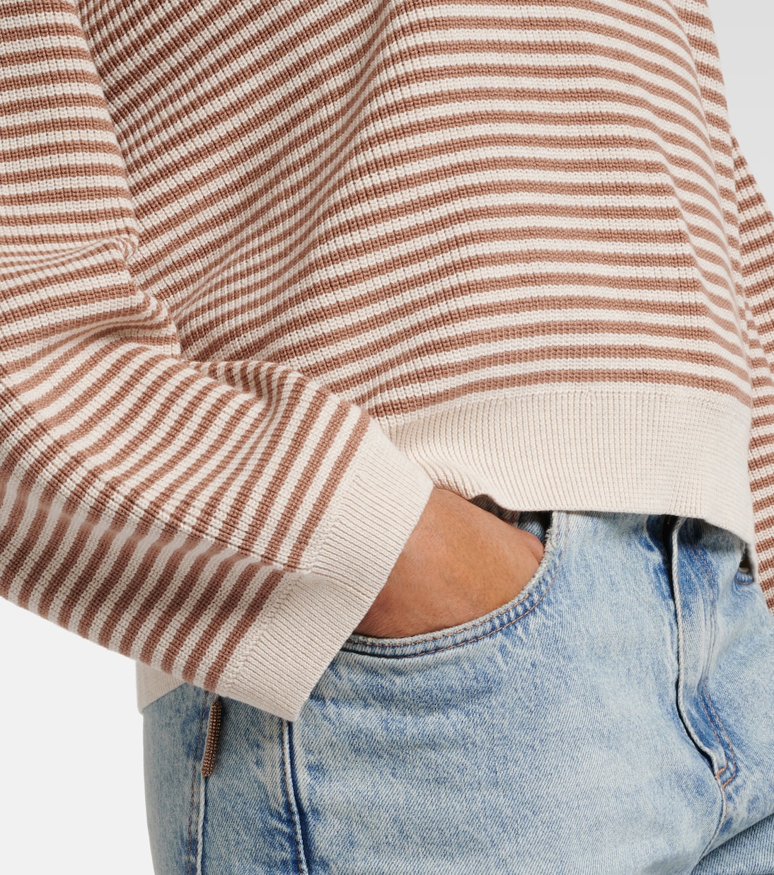 Pullover in cotone a righe con monili | Brunello Cucinelli