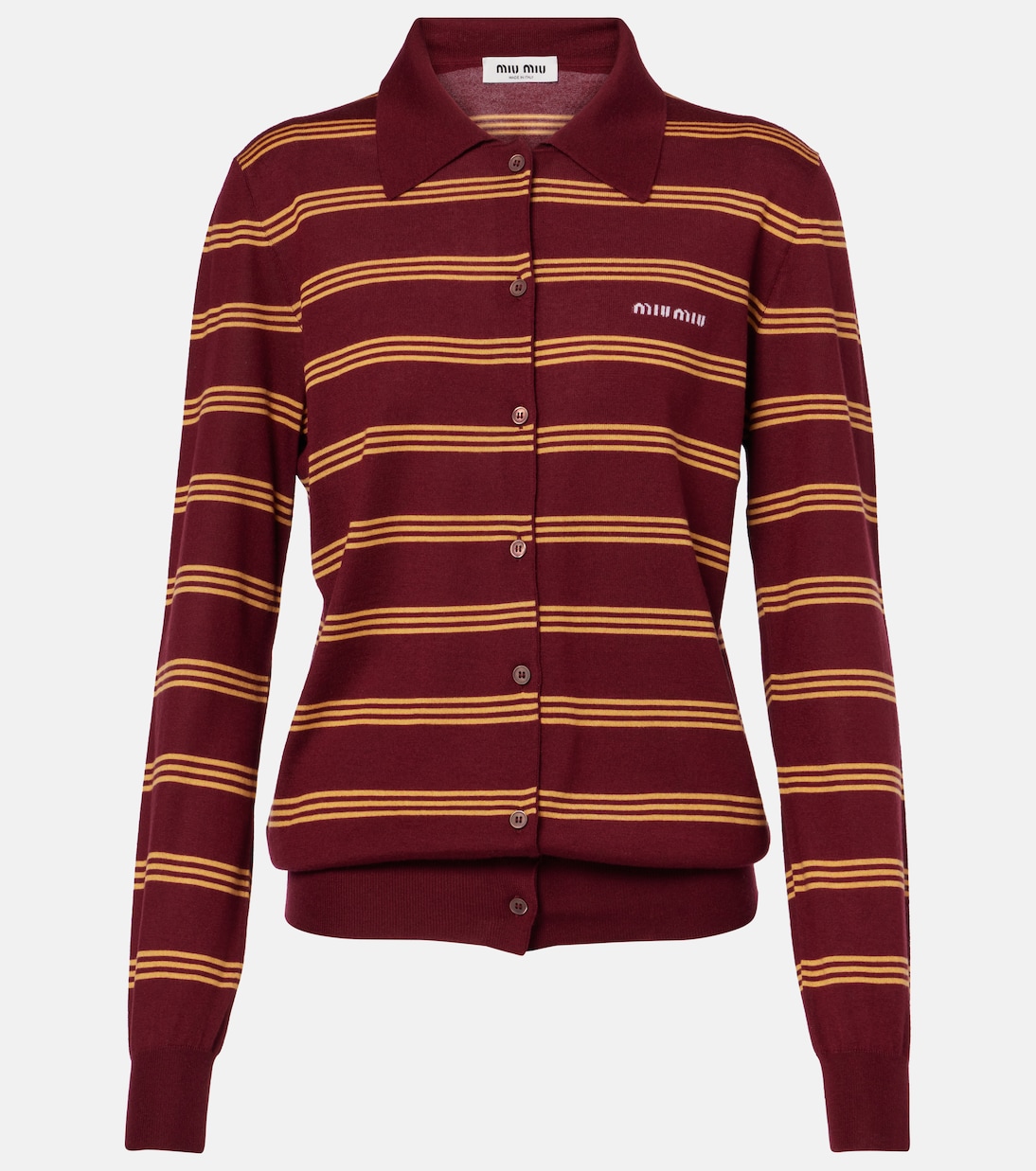 Cardigan in cashmere e seta a righe | Miu Miu
